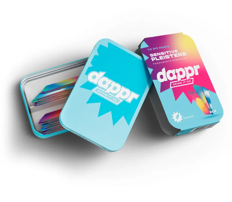 Dappr Tie Dye To-Go blikje pleisters 21 stuks bamboe